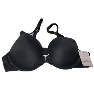 New Women's Size 34A Lightly Lined Cotton Demi T-Shirt PUSH-UP BRA - AUDEN Black